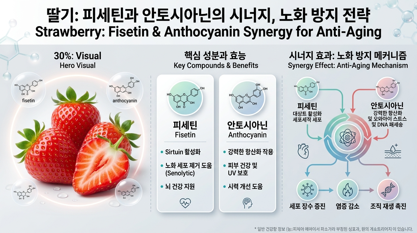 딸기: 피세틴과 안토시아닌의 시너지, 노화 방지 전략