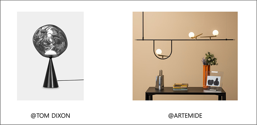 데스크와 작업공간 조명으로 어울리는 TOM DIXON, ARTEMIDE 조명 이미지