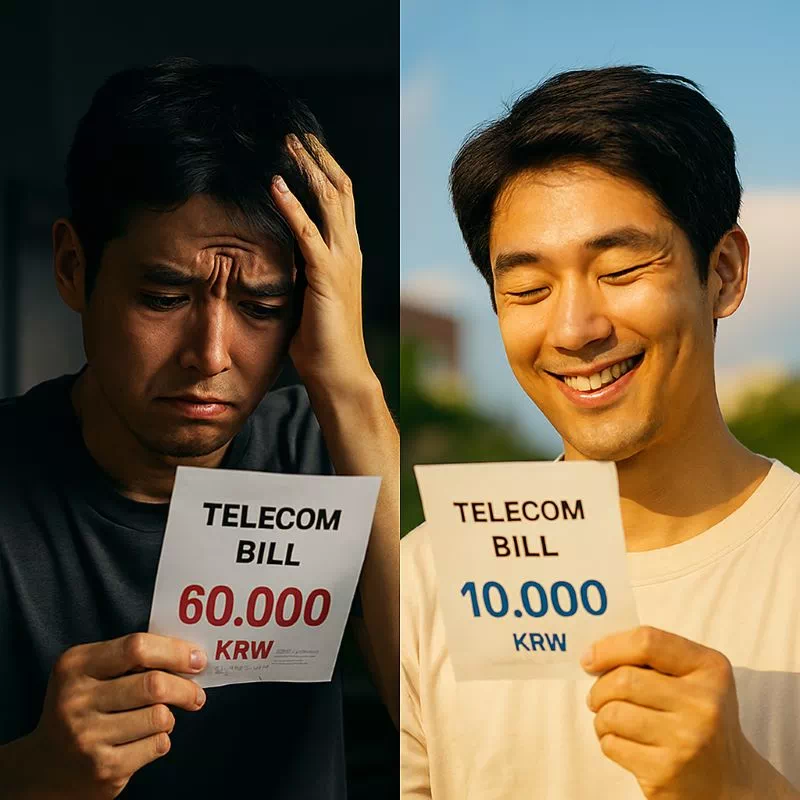 알뜰폰 요금제 비교를 통해 통신비를 절약하고 기뻐하는 모습