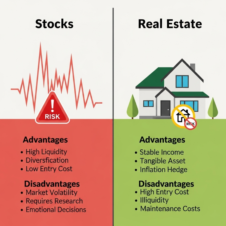 주식 vs 부동산 리스크, 장점, 단점