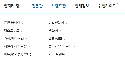 브랜드관 카테고리 종류