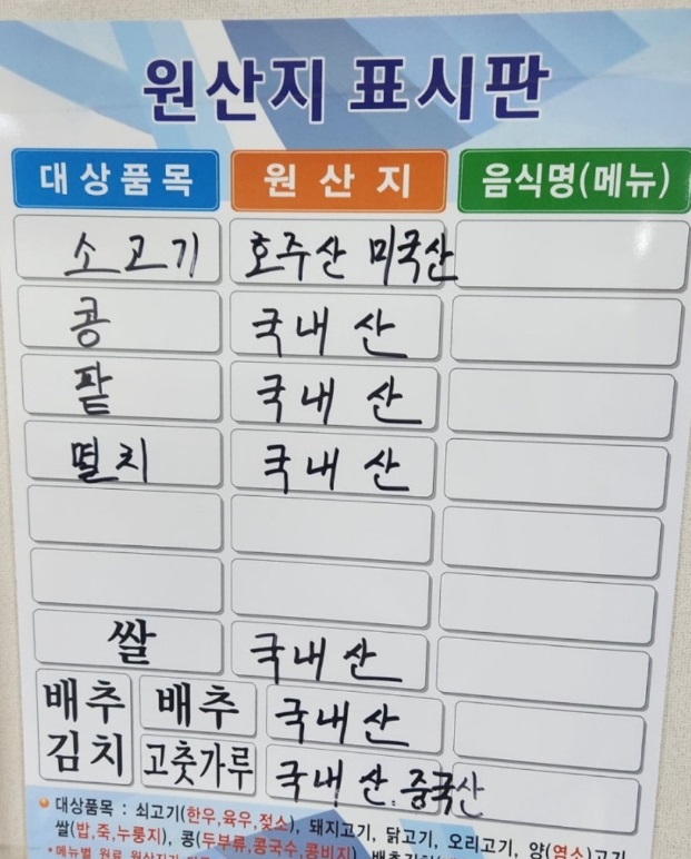 원산지표시판--태백칼국수