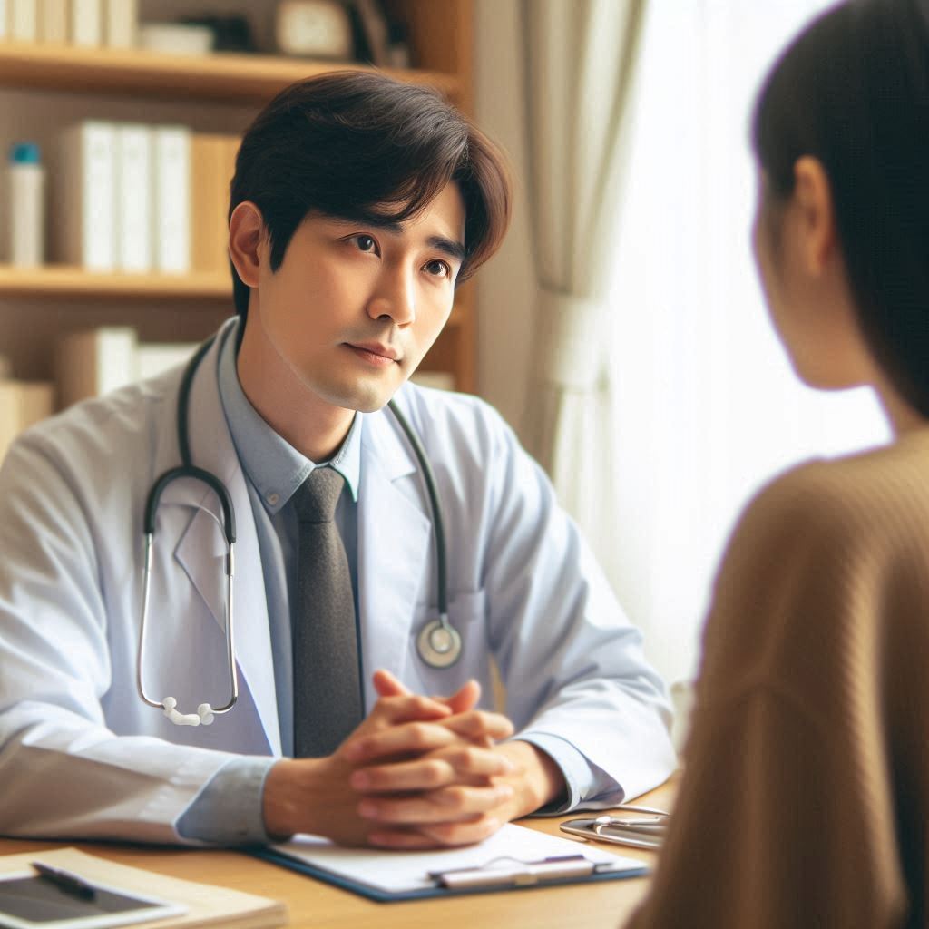 뇌전증 증상을 보이는 환자가 전문의와 상담하는 모습