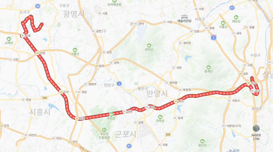 부천-성남-P9501(출근)번-버스-노선-지도