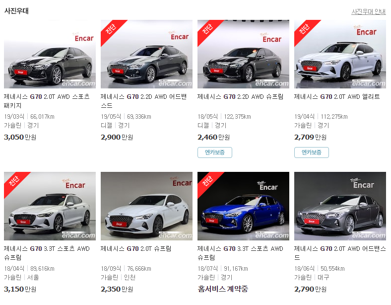 1세대 제네시스 G70 중고차 가격