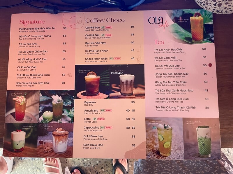 나트랑 카페 올라 카페 OLA cafe - 메뉴판&가격