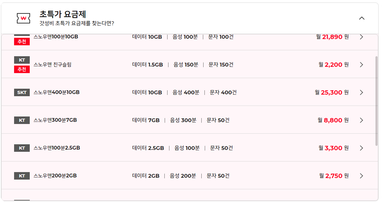 스노우맨알뜰폰