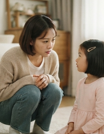표정을 유심히 살피는 엄마