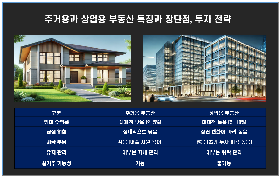 주거용과 상업용 부동산 특징과 장단점 투자 전략에 관한 글