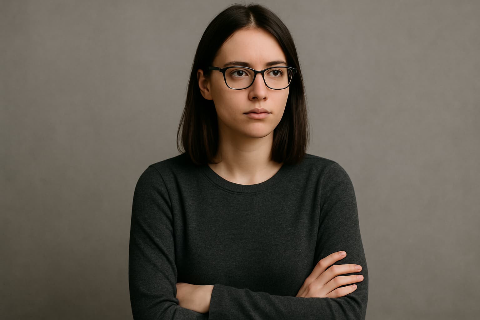조용하고 침착하게 정면을 응시하는 INTP 여성