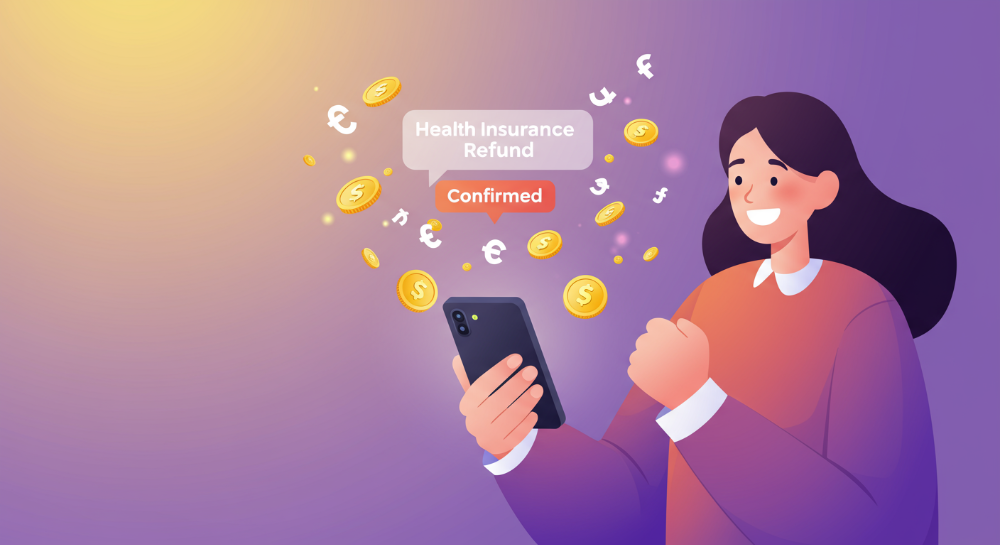 스마트폰으로 건강보험료 환급금을 확인하며 기뻐하는 사람의 모습