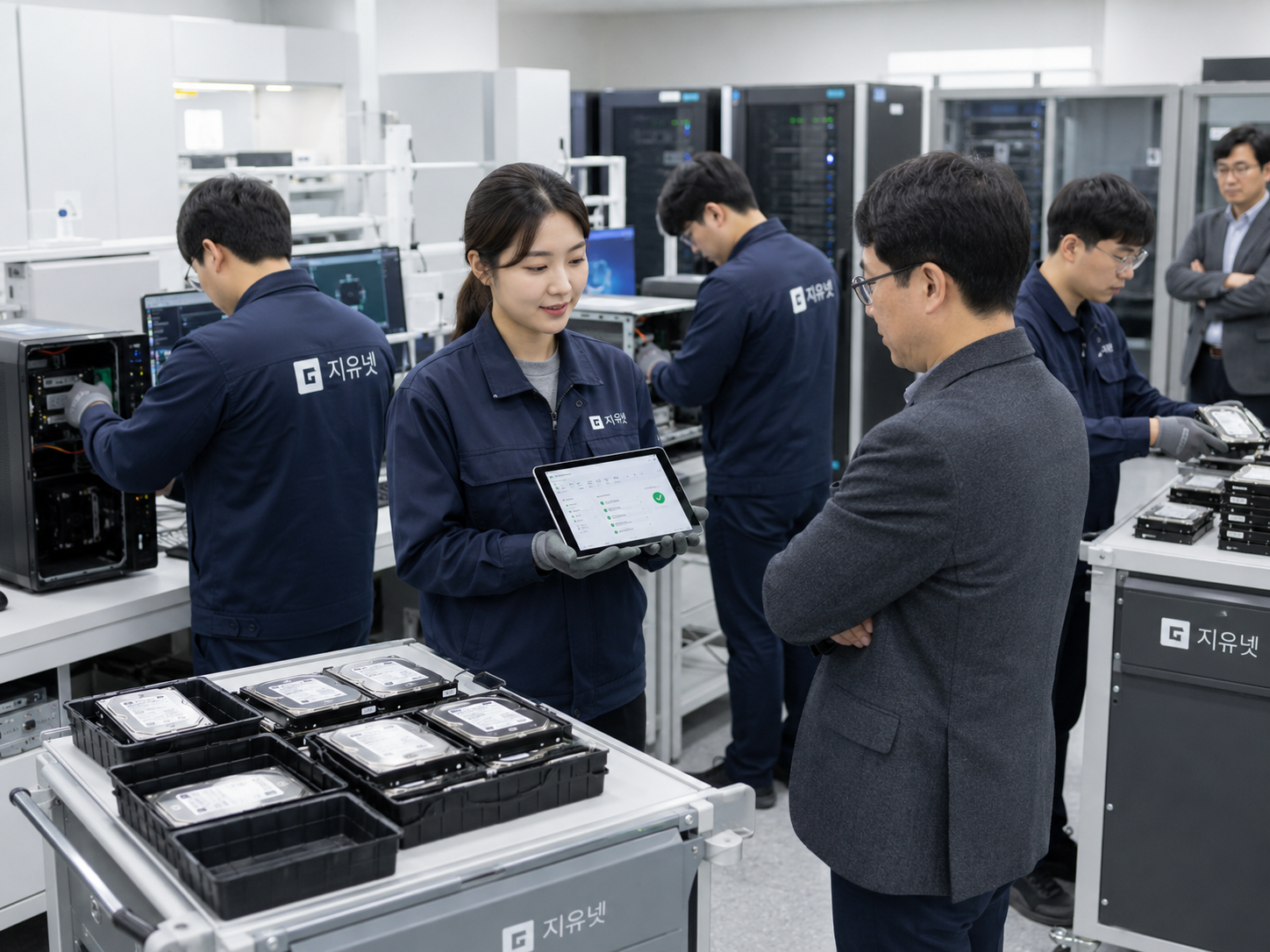 연구소 워크스테이션 교체 후 HDD 데이터파기 전 NAS 백업 여부와 내부 저장장치를 확인하는 장면