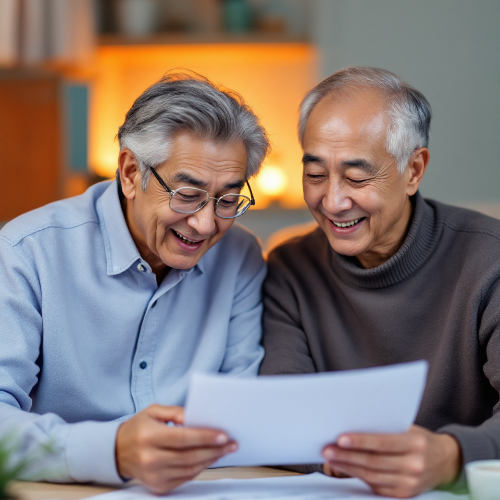 노년의-남성-두명이-서류를-보고있는-모습