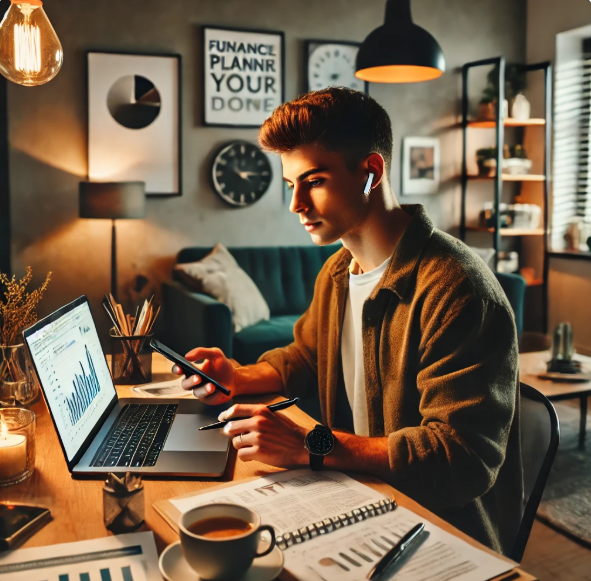 젊은 남성이 집에서 부업 하는 그림
