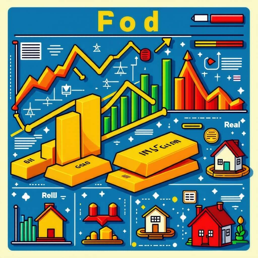 금 투자 포트폴리오: 금과 다른 자산(주식, 부동산 등)을 포함한 투자 포트폴리오의 다이어그램.