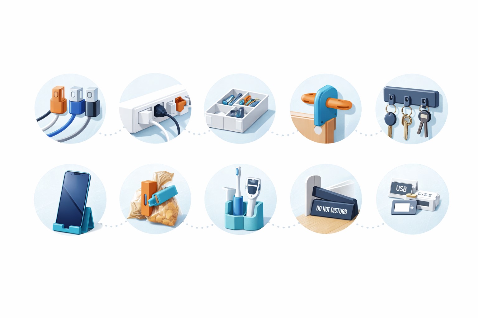 3D 프린터로 출력하기 좋은 생활 아이템 10가지를 아이콘으로 요약한 다이어그램 이미지