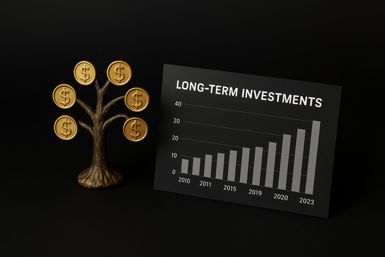 금화 장식 나무와 연도별 수익률 그래프