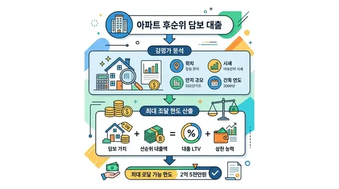 아파트 후순위 담보 대출 감정가 분석 및 최대 조달 한도 산출