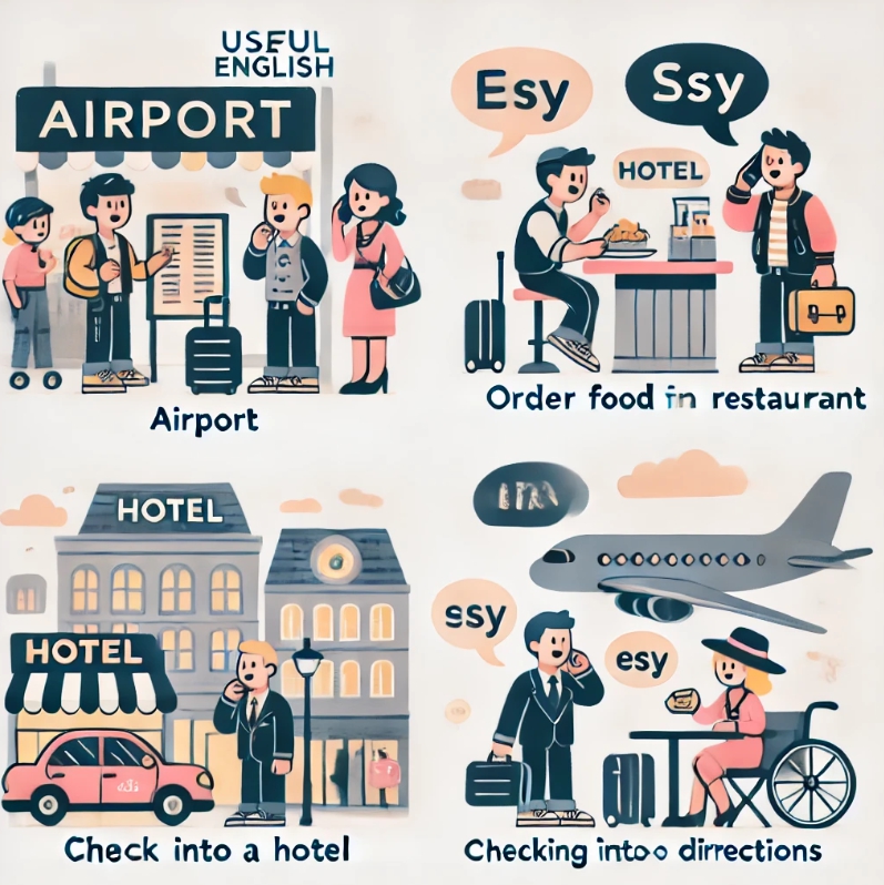 상황별로 영어를 사용하는 모습이 담긴 그림