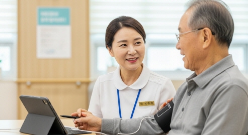 조사원이 건강 상태를 체크하는 모습