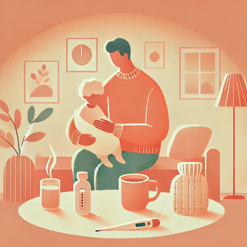 가정 내 간병 또는 부모 + 자녀의 건강검진 장면