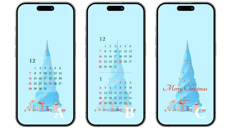02 3D 크리스마스 트리 ABC - 2025년12월 아이폰배경화면