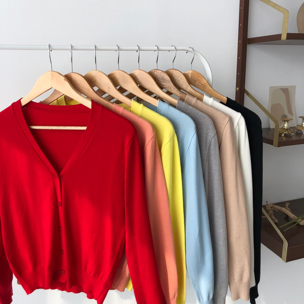 부드러운 캐시미어 루즈핏 브이넥가디건 니트가디건 크롭 숏 여성 가디건 봄 레드 블랙 핑크