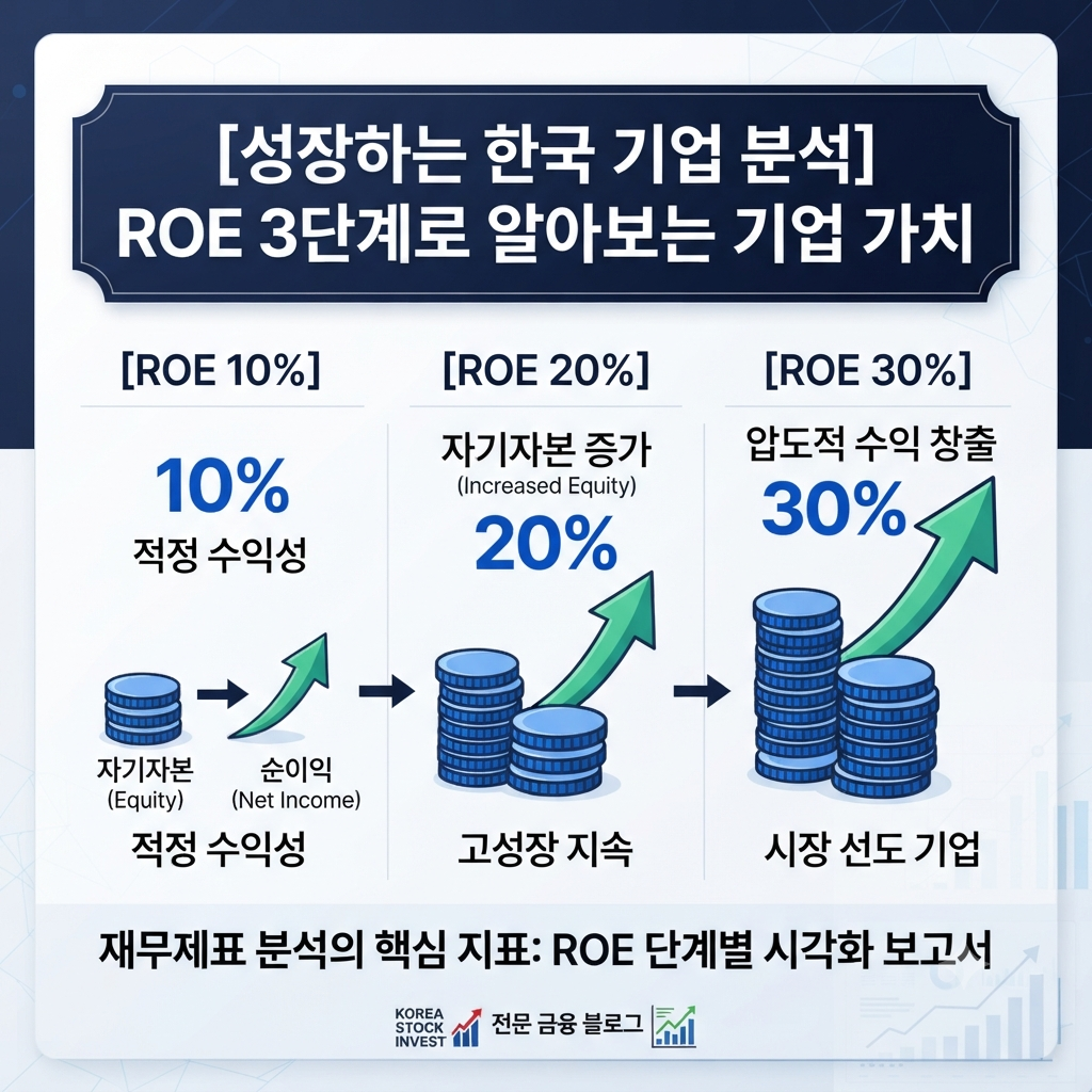 ROE 계산법과 ROE 10퍼센트 20퍼센트 30퍼센트 해석 방법을 보여주는 기업분석 커버 이미지