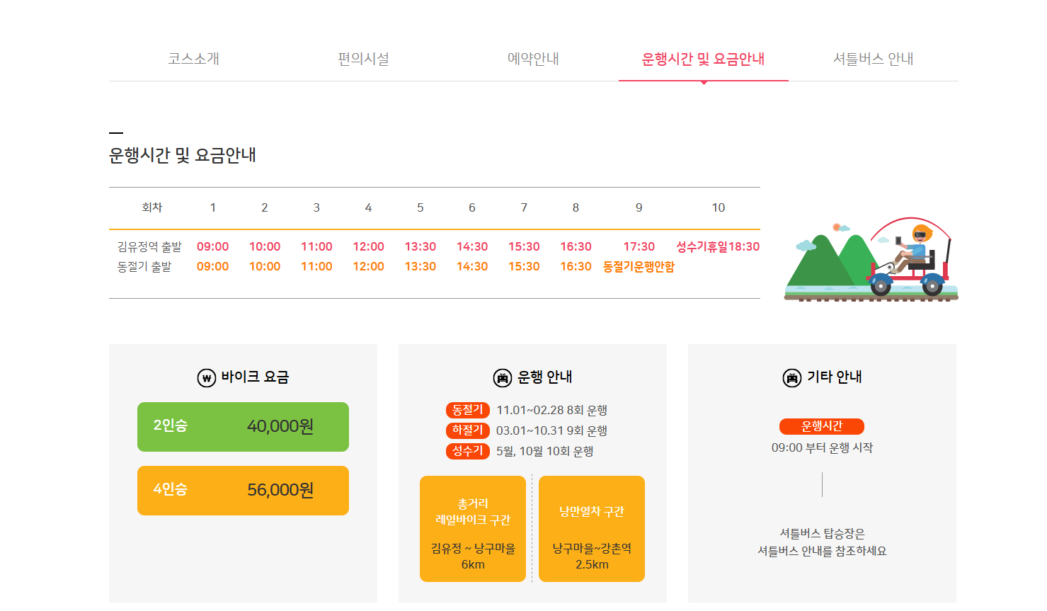 강촌레일파크 공홈