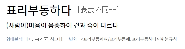 표리부동하다 형용사의 활용 예시와 뜻풀이