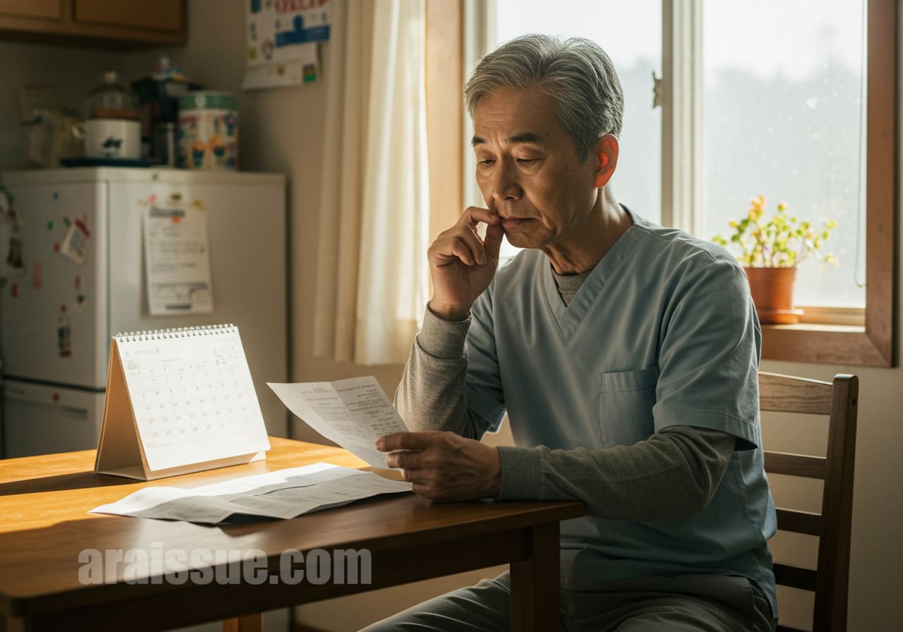 의료비 내역을 확인하며 고민하는 60대 남성