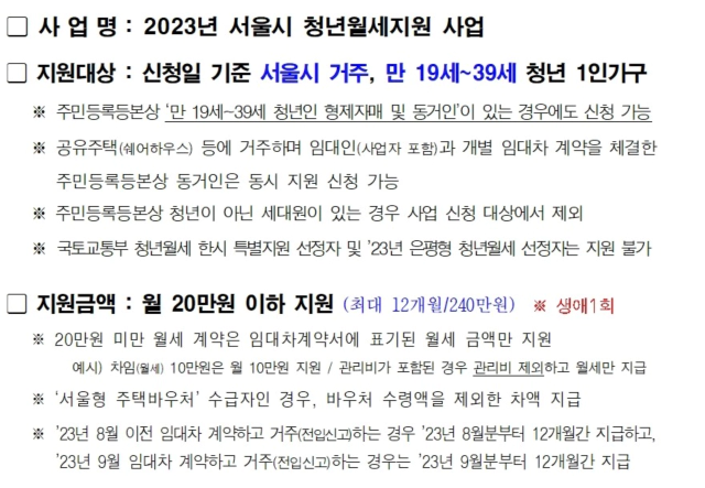 서울시 청년월세지원