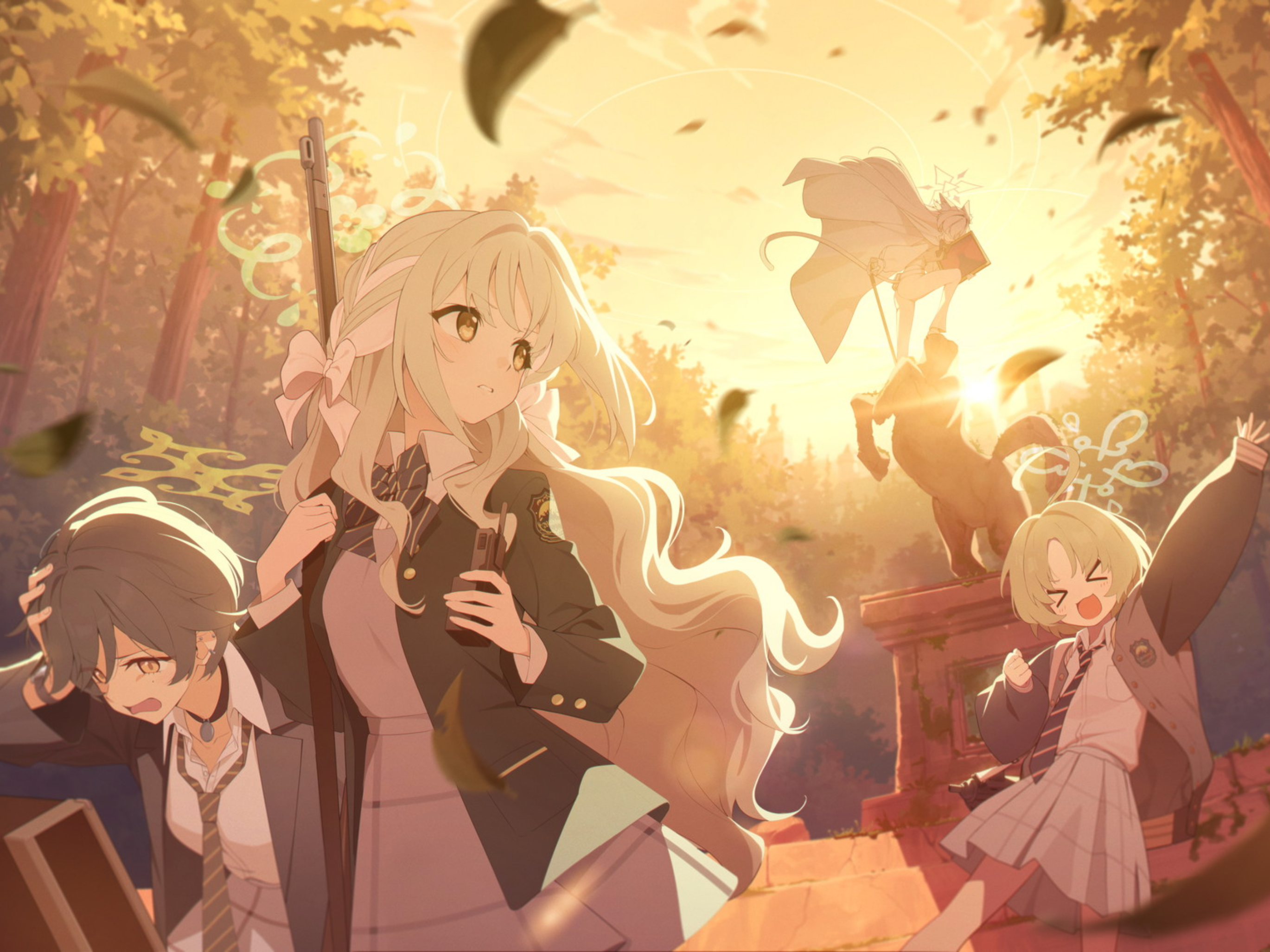 이벤트 스토리 배너 이미지. 특수 교역부 학생들과 아키라.