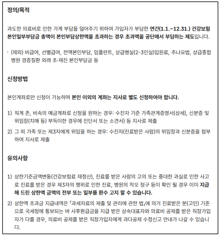 본인부담상한제 목적 및 신청방법