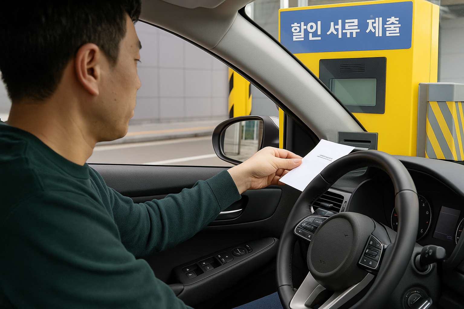 P1 장기주차 구역에 주차된 차량들과 셔틀버스