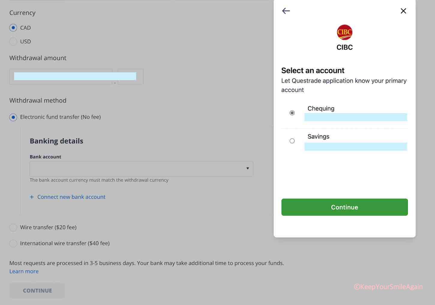 퀘스트레이드에서 은행으로 현금 송금하기