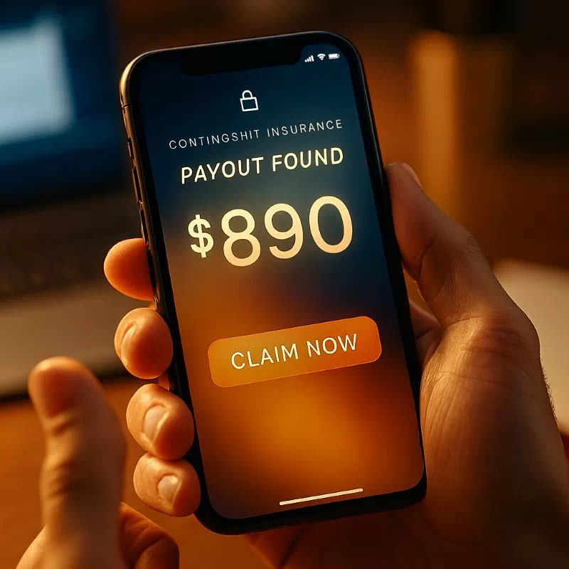 숨은 보험금 5분 만에 찾기를 성공하여 꽁돈을 발견하고 기뻐하는 스마트폰 화면