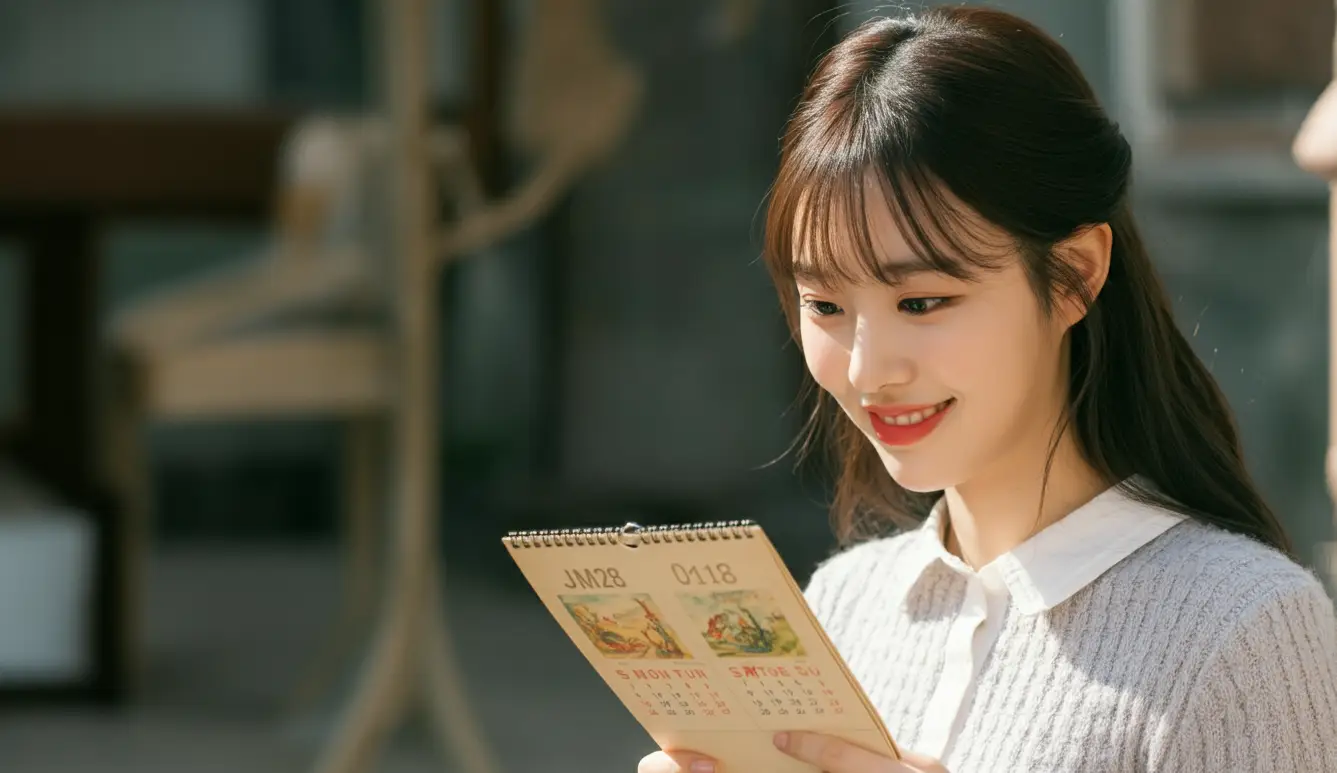 달력을 보는 여성