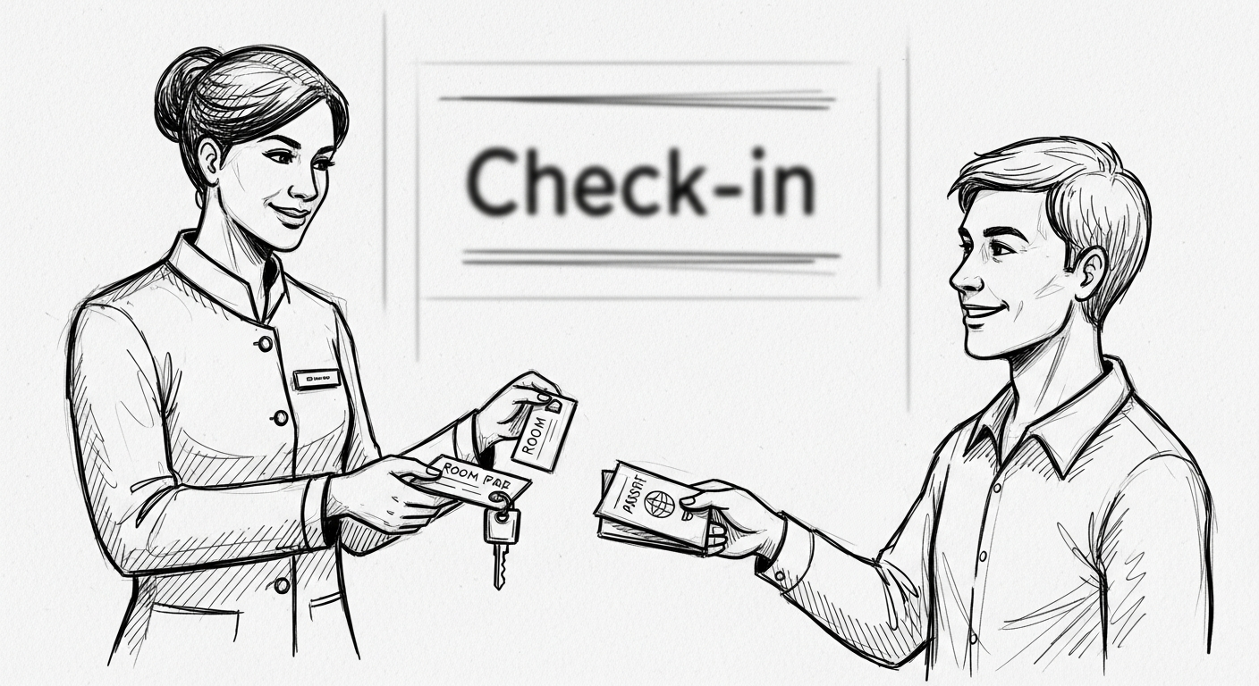 호텔 체크인 열쇠 카드 수령