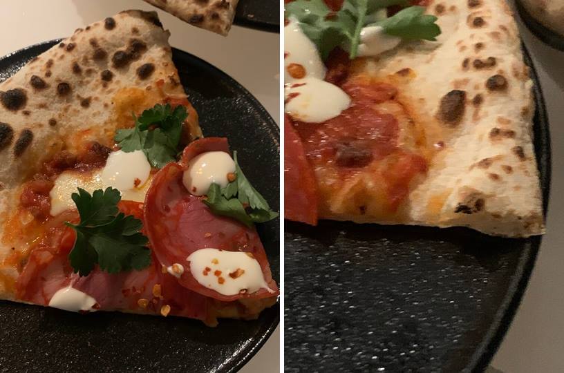 적당한 두께의 도우를 가지고 있는 피자