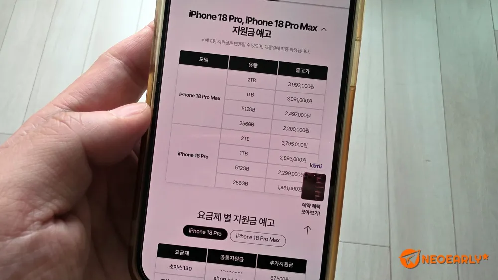모델별 용량별로 KT가 준비한 지원금은 이렇고요.