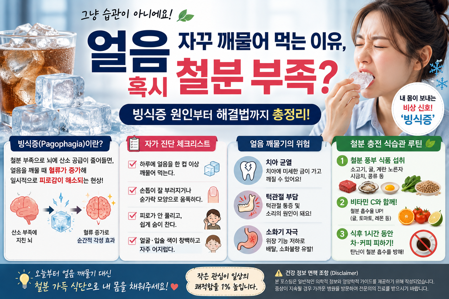 얼음자꾸 깨물어 먹는이유 철분부족?