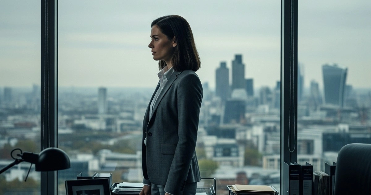 런던 대사관에서 갈등하는 여성 외교관의 심리적 긴장 장면