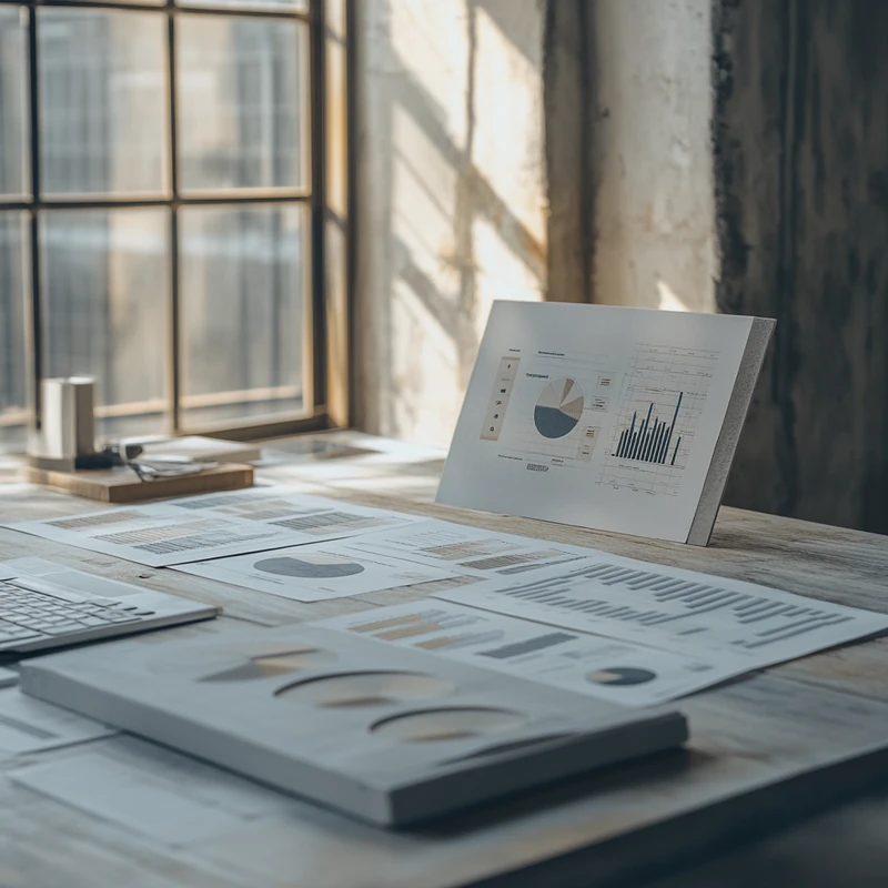 알파벳 주식의 장기 성과를 검토하는 이미지로, 지속 가능한 성장을 강조하는 세련된 회의실 환경과 맑은 아침 빛이 전략적 계획을 돋보이게 합니다.