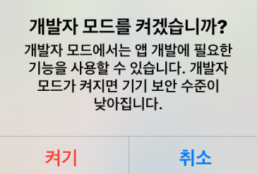 IOS 설정 개인정보 보호 및 보안 개발자 모드를 켜겠습니까?