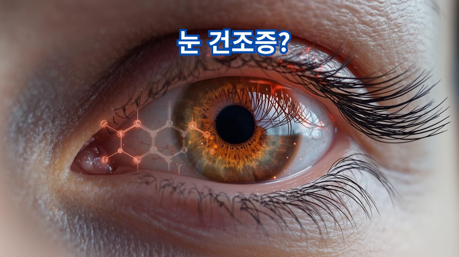 눈 건조증과 관련된 루테인&middot;지아잔틴의 효과를 시각적으로 표현한 인포그래픽 이미지