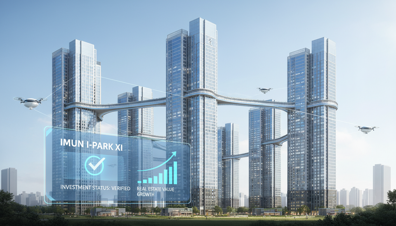 2026년 이문 아이파크 자이 아파트 단지의 현대적인 전경과 입주권 및 실거주 의무 확인을 상징하는 디지털 체크리스트 홀로그램 이미지