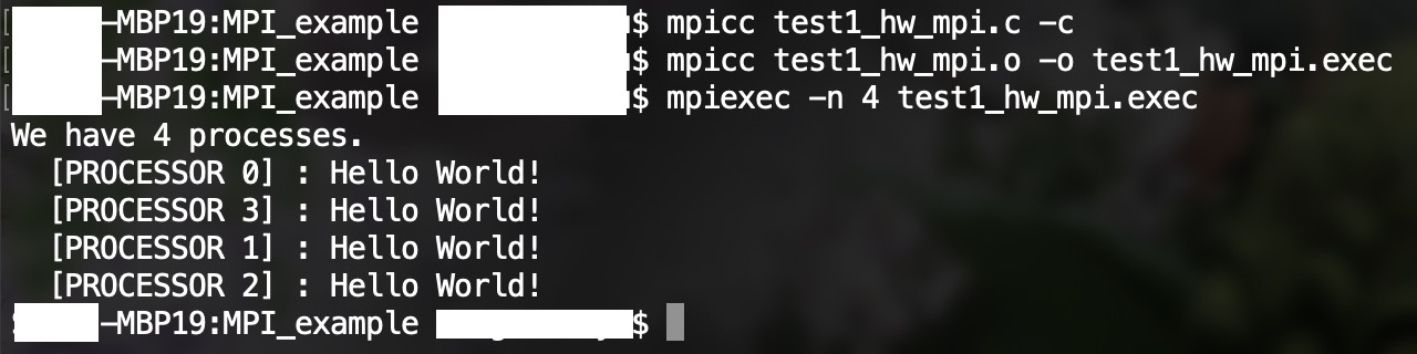 compilation and execution of HelloWorld program with MPI