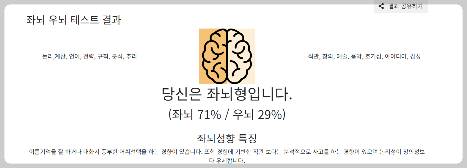 좌뇌우뇌 테스트, 찐따 테스트