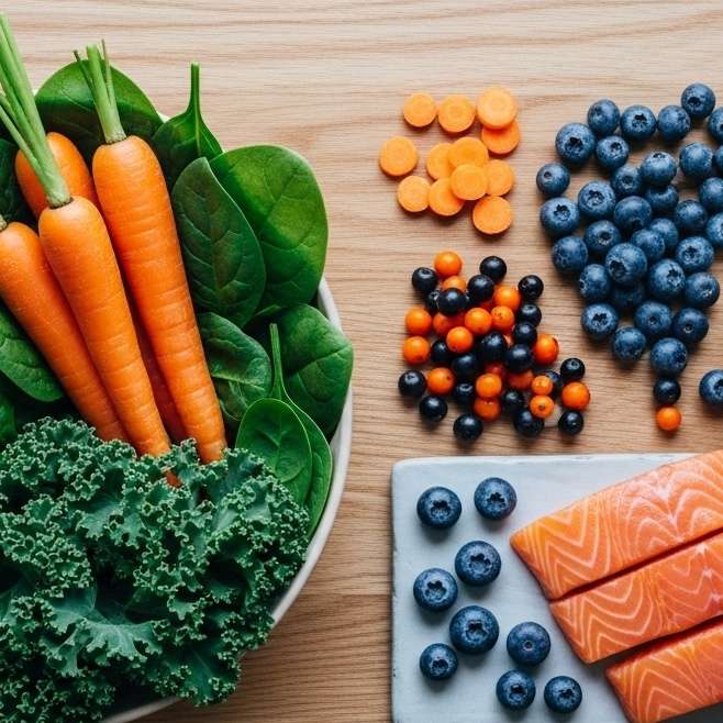 눈에 좋은 음식 당근 시금치 연어 등등